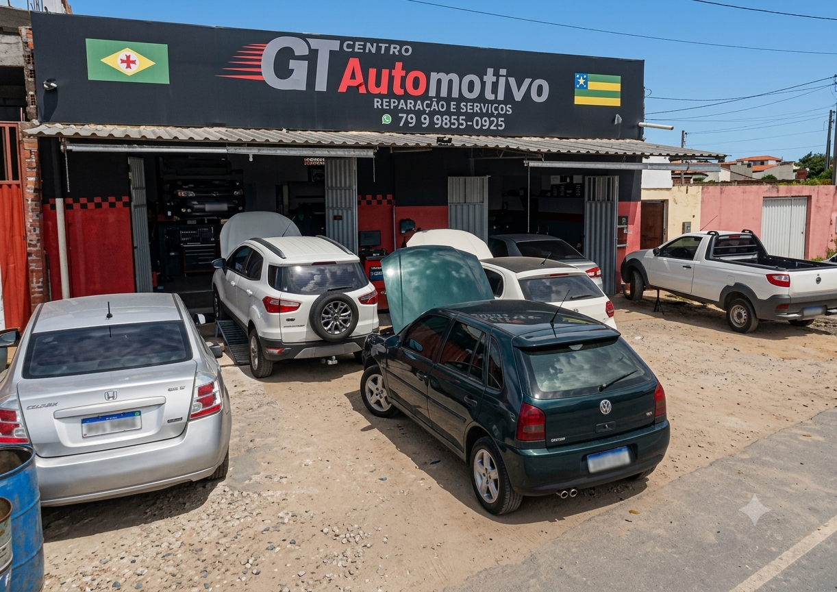Fachada da GT Centro Automotivo em Poço Verde — SE, com veículos em atendimento no pátio